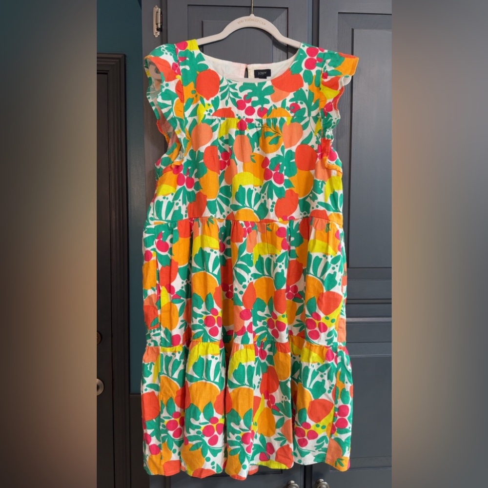 J Crew Summer Fruit Tropical Linen Dress w/ Pockets! Size 14/XL